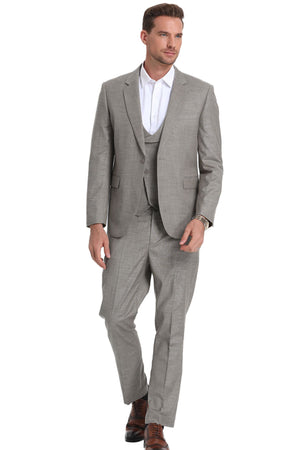 Men’s 3-Piece Slim Fit Textured Suit with Satin Peak Lapel - Lt Grey