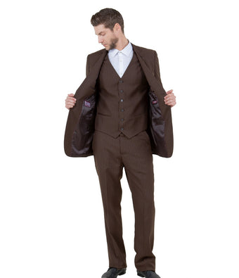 Men's 2 Piece Classic Suit - Pinstripe Brown
