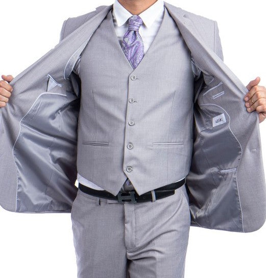 Men's Light Grey Three-Piece Hybrid Fit Suit – Suits & More