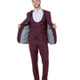 Midas Collection: Ultra Slim Three-Piece Suit with Peak Lapel in Burgundy