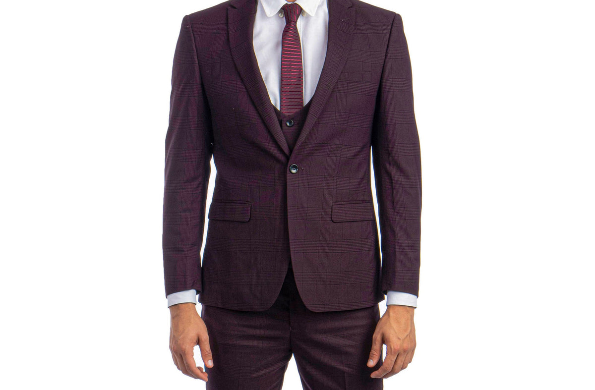 Burgundy Glen Check Three-Piece Suit — garment detail