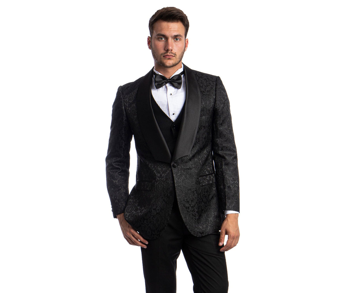 Black Paisley Three-Piece Hybrid Fit Suit — garment detail
