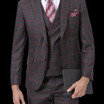 Black and Red Checkered Three Piece Regular Fit Fashion Suit M2783