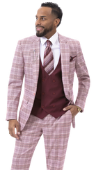 burgundy plaid three piece suit