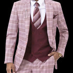 Burgundy Plaid Three Piece Regular Fit Fashion Suit M2787