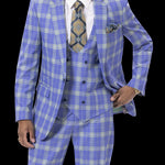 Blue & Green Plaid Three Piece Regular Fit Fashion Suit M2789