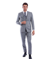 Apollo Collection Stone Grey Sharkskin Three-Piece Suit – Hybrid Fit
