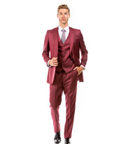 Apollo Collection Cranberry Sharkskin Three-Piece Suit – Hybrid Fit