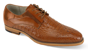Luxe Allure: Tan Crocodile Inspired Leather Lace Dress Shoes