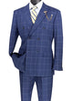 Sophistichic Collection: Blue 2 Piece Windowpane Double Breasted Modern Fit Suit