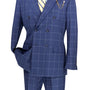 Sophistichic Collection: Blue 2 Piece Windowpane Double Breasted Modern Fit Suit