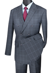 Sophistichic Collection: Medium Gray 2 Piece Windowpane Double Breasted Modern Fit Suit