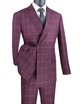 Sophistichic Collection: Wine 2 Piece Windowpane Double Breasted Modern Fit Suit