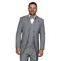 LunarLuxe Collection: Grey 3-Piece Suit with Double-Breasted Vest and Pleated Pants - Classic Fit