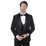 Austen Aura Collection: 3PC Tailored Fit Tuxedo in Black with Double Breasted Vest