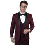 Austen Aura Collection: 3PC Tailored Fit Tuxedo in Burgundy with Double Breasted Vest