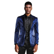Selene Style Collection: Navy Solid Shine Single Breasted Slim Fit Blazer
