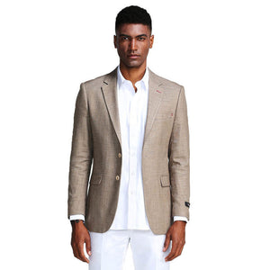 Men’s Slim Fit Notch Lapel Blazer with Flap Pockets - Tan