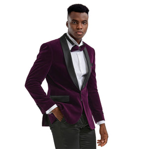 Men’s Slim Fit Single Breasted Dinner Blazer with Satin Shawl Lapel - Purple