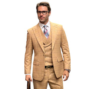 Celestio Collection: Camel 3-Piece Peak Lapel Suit