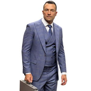 Celestio Collection: Steel Blue 3-Piece Peak Lapel Suit