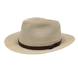 Ivory Paper Braid Safari Hat with Leather Band and 2 1/2 Inch Brim - Scala