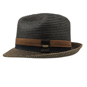 Black Crushable Fedora Hat - Tri Tone Braid Brim Paper Braid