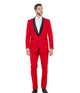 Regal Realm Collection: Slim Fit Red Tuxedo with Black Satin Shawl Collar – One Button