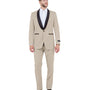 Regal Realm Collection: Slim Fit Tan Tuxedo with Black Satin Shawl Collar – One Button