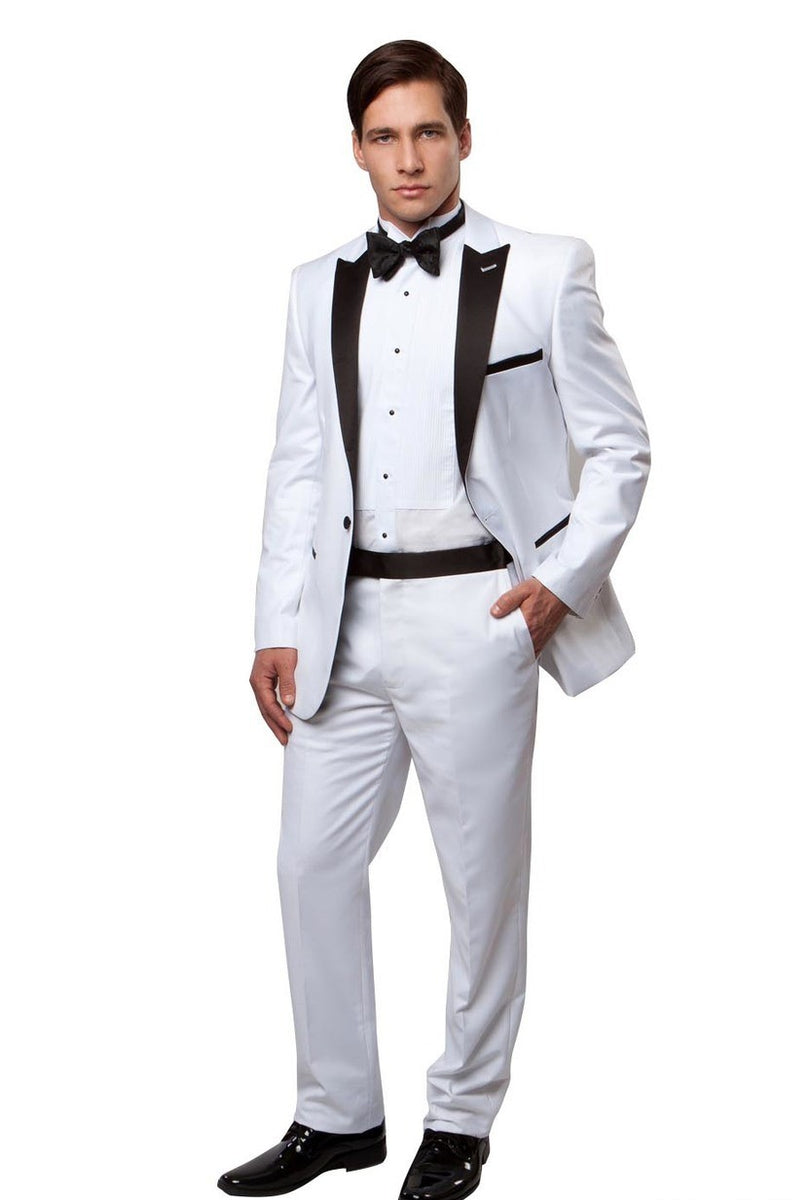 Zosimo White Tuxedo with Black Lapel – Striking Slim Fit Elegance ...