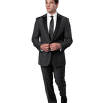 Zosimo Collection: Charcoal Grey Tuxedo with Black Satin Peak Lapel – Slim Fit