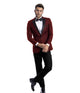 Zosimo Collection: Burgundy Tuxedo with Black Satin Peak Lapel and Black Pants – Slim Fit