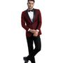 Zosimo Collection: Burgundy Tuxedo with Black Satin Peak Lapel and Black Pants – Slim Fit