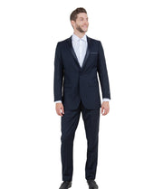 Vanguard Collection: Navy Tuxedo with Navy Satin Peak Lapel – Slim Fit