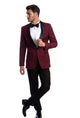 Sterling Collection: Burgundy Tuxedo with Black Satin Lapel – Slim Fit
