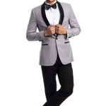 Sterling Collection: Light Grey Tuxedo with Black Satin Shawl Lapel – Slim Fit