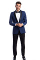 Sterling Collection: Blue Indigo Tuxedo with Black Satin Shawl Lapel – Slim Fit