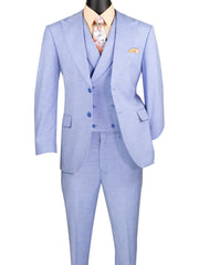 Classique Collection: Light Blue 3 Piece Solid Color Single Breasted Modern Fit Suit