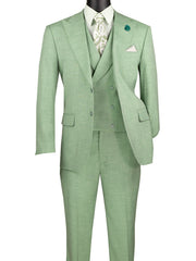 Classique Collection: Light Green 3 Piece Solid Color Single Breasted Modern Fit Suit