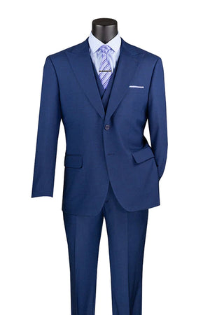 Classique Collection: Navy 3 Piece Solid Color Single Breasted Modern Fit Suit