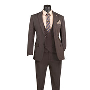 Mavix Collection: 3-Piece Modern Fit Suit with Built-In Pocket Square and Lapel Pin in Brown