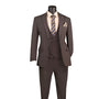 Mavix Collection: 3-Piece Modern Fit Suit with Built-In Pocket Square and Lapel Pin in Brown