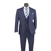 Mavix Collection: 3-Piece Modern Fit Suit with Built-In Pocket Square and Lapel Pin in Navy