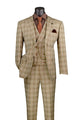 Elegancia Collection: Khaki 3 Piece Windowpane Single Breasted Modern Fit Suit