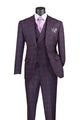 Elegancia Collection: Purple 3 Piece Windowpane Single Breasted Modern Fit Suit