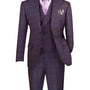 Elegancia Collection: Purple 3 Piece Windowpane Single Breasted Modern Fit Suit