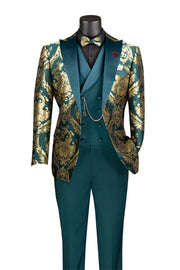 Province Collection: Emerald 3 Piece Jacquard Fabric Single Breasted Modern Fit Suit