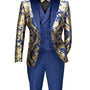 Province Collection: Navy 3 Piece Jacquard Fabric Single Breasted Modern Fit Suit