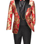 Province Collection: Red 3 Piece Jacquard Fabric Single Breasted Modern Fit Suit