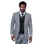 Monarch Majesty Black Plaid 3-Piece Suit with Contrast Double-Breasted Vest - Modern Fit